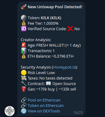 Sniperchain telegram crypto bot DEX listings alerts new token analysis uniswap monitoring ethereum trading interface blockchain notifications